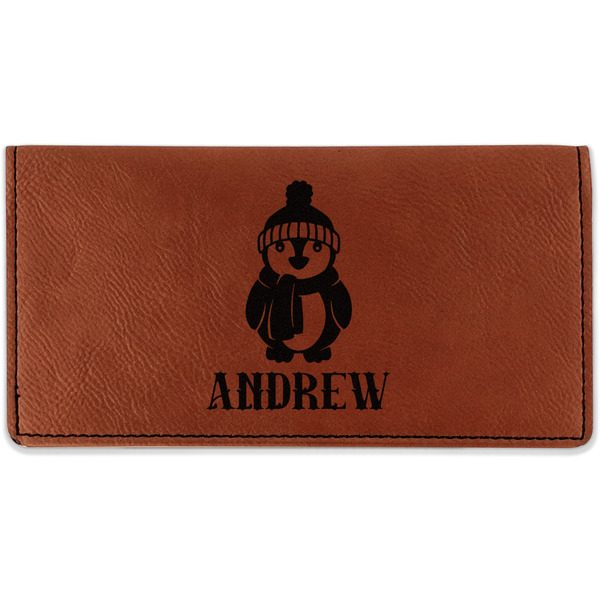 Custom Christmas Penguins Leatherette Checkbook Holder (Personalized)