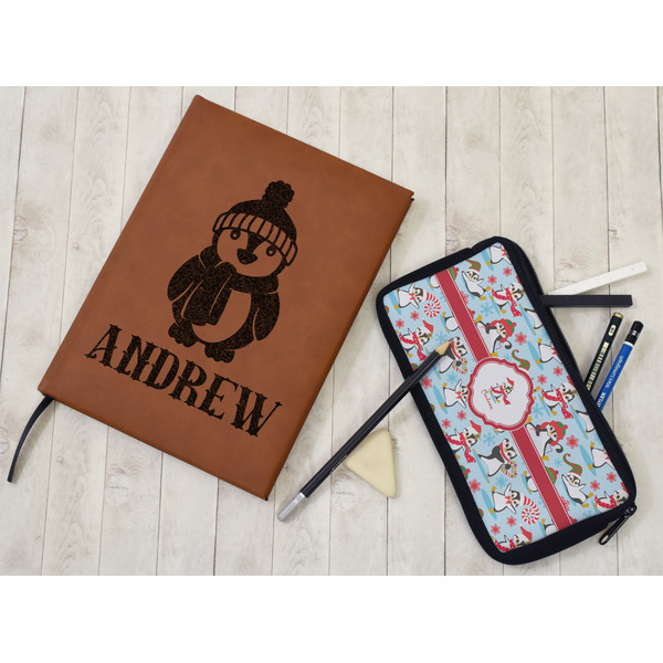 Christmas Penguins Leather Sketchbook - Large - Single Sided - In Context