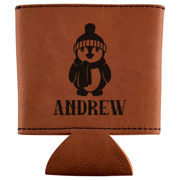 Custom Christmas Penguins Leatherette Can Sleeve (Personalized)