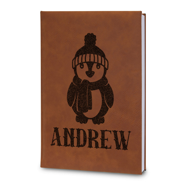Custom Christmas Penguins Leatherette Journal - Large - Double Sided (Personalized)
