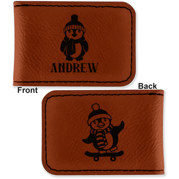 Christmas Penguins Leatherette Magnetic Money Clip - Front and Back