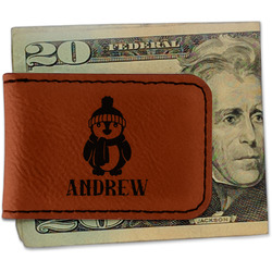 Christmas Penguins Leatherette Magnetic Money Clip - Double Sided (Personalized)