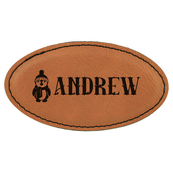 Custom Christmas Penguins Leatherette Oval Name Badge with Magnet (Personalized)