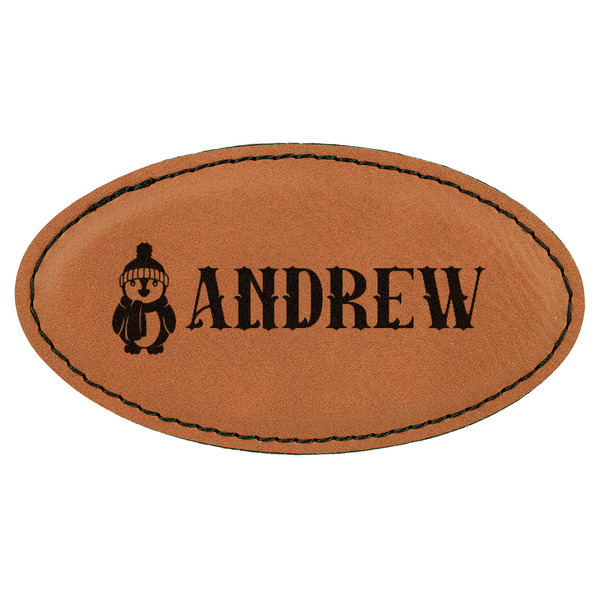 Custom Christmas Penguins Leatherette Oval Name Badge with Magnet (Personalized)