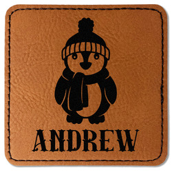 Christmas Penguins Faux Leather Iron On Patch - Square (Personalized)