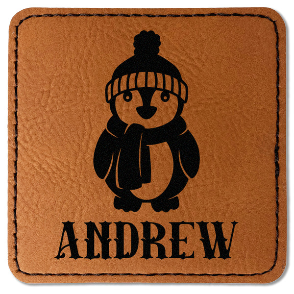 Custom Christmas Penguins Faux Leather Iron On Patch - Square (Personalized)