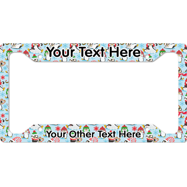 Custom Christmas Penguins License Plate Frame - Style A (Personalized)