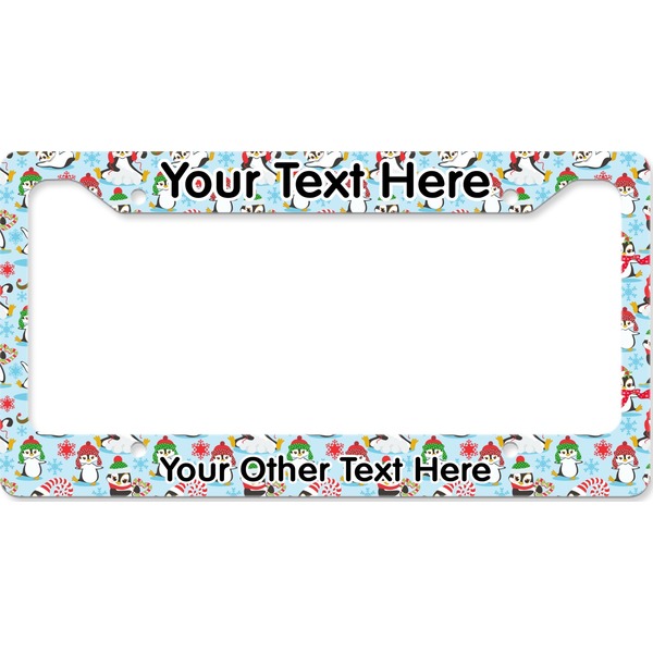 Custom Christmas Penguins License Plate Frame - Style B (Personalized)