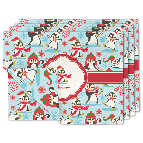 Custom Christmas Penguins Linen Placemat w/ Name or Text