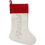 Christmas Penguins Red Linen Stocking (Personalized)