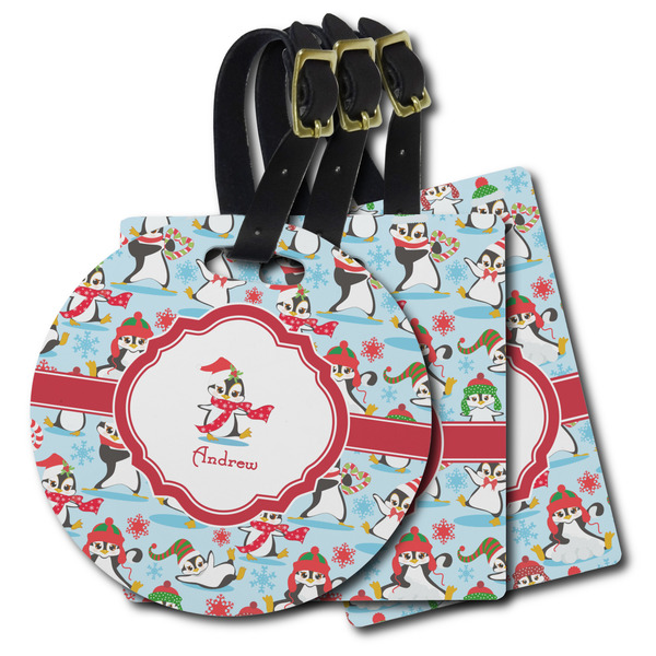Custom Christmas Penguins Plastic Luggage Tag (Personalized)