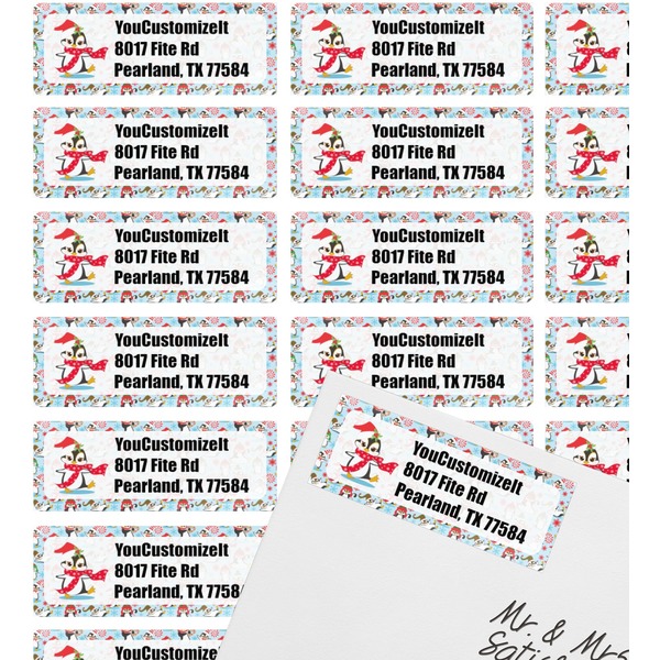 Christmas Penguins Mailing Label on Envelope - Multiple Labels