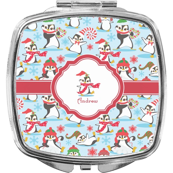 Custom Christmas Penguins Compact Makeup Mirror (Personalized)