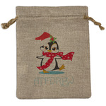Christmas Penguins Medium Burlap Gift Bag - Front (Personalized)