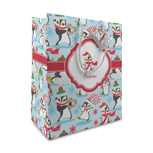 Custom Christmas Penguins Medium Gift Bag (Personalized)