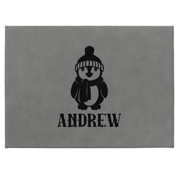 Christmas Penguins Medium Gift Box w/ Engraved Leather Lid (Personalized)