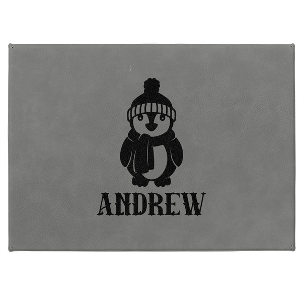 Christmas Penguins Medium Gift Box with Engraved Leather Lid - Approval