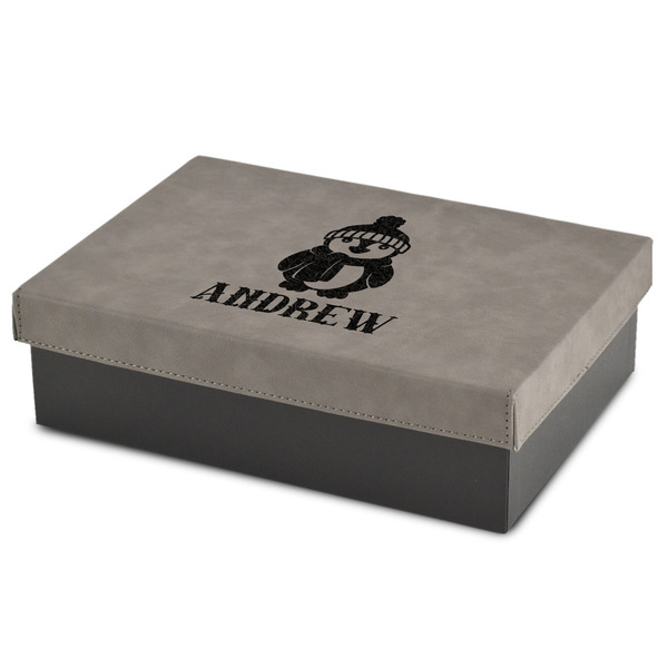 Custom Christmas Penguins Medium Gift Box w/ Engraved Leather Lid (Personalized)