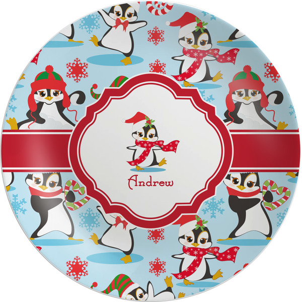 Custom Christmas Penguins Melamine Salad Plate - 8" (Personalized)