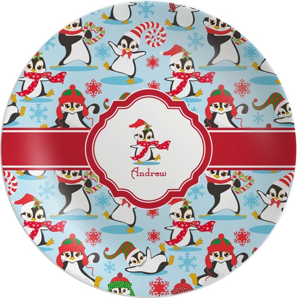 Custom Christmas Penguins Melamine Plate (Personalized)
