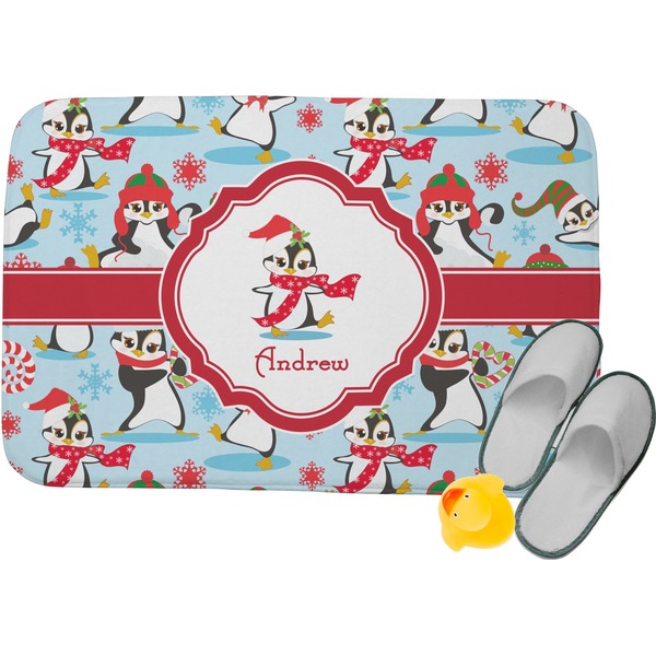 Custom Christmas Penguins Memory Foam Bath Mat - 34"x21" (Personalized)