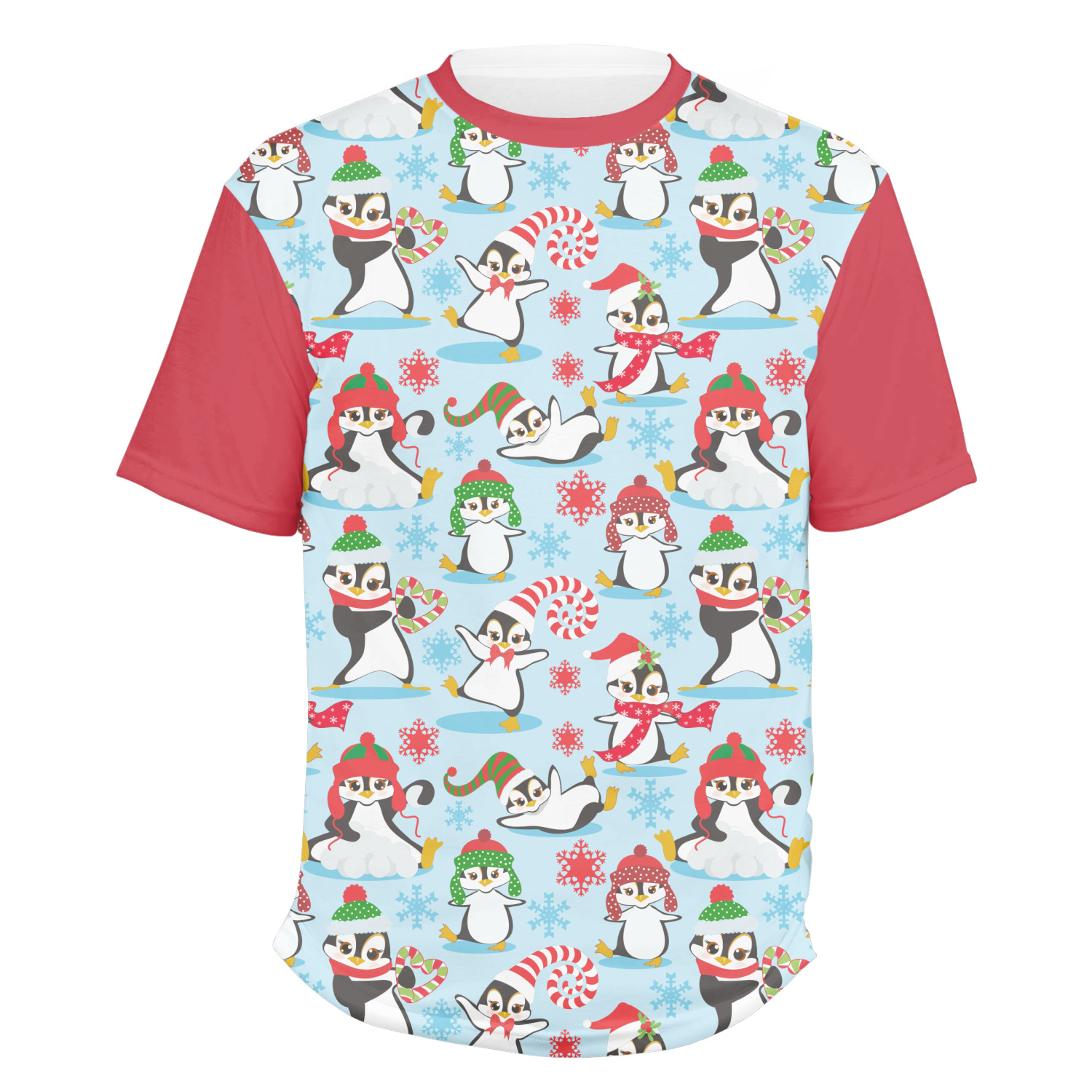 Christmas Penguins Men's Crew TShirt Large (Personalized