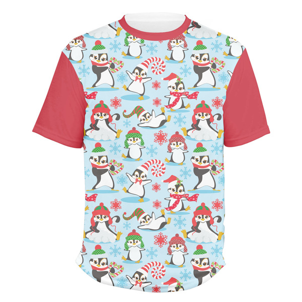 Custom Christmas Penguins Men's Crew T-Shirt - 2X Large