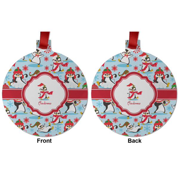 Christmas Penguins Metal Ball Ornament - Front and Back
