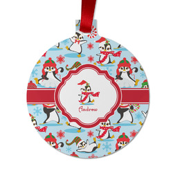 Christmas Penguins Metal Ball Ornament - Double Sided w/ Name or Text