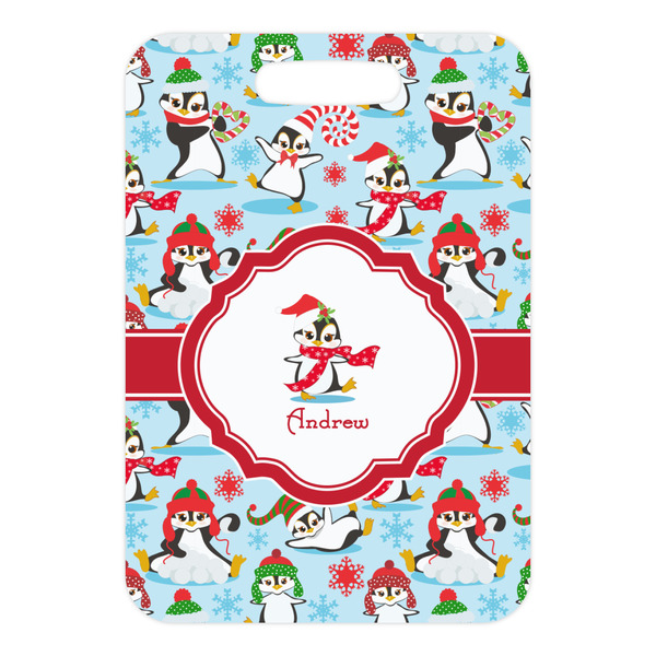 Christmas Penguins Metal Luggage Tag - Front Without Strap