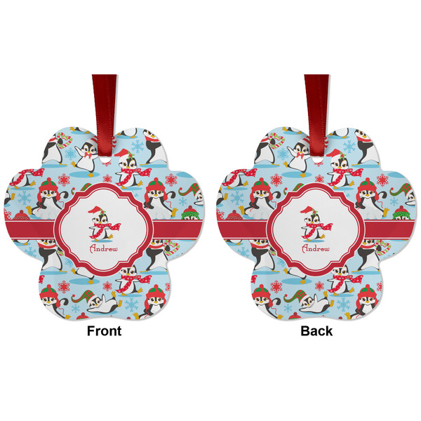 Christmas Penguins Metal Paw Ornament - Front and Back