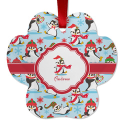 Christmas Penguins Metal Paw Ornament - Double Sided w/ Name or Text
