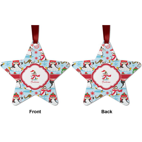 Christmas Penguins Metal Star Ornament - Front and Back