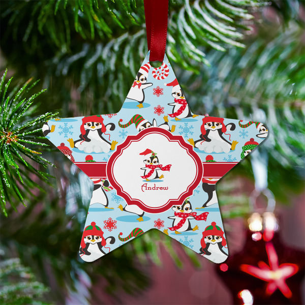 Christmas Penguins Metal Star Ornament - Lifestyle