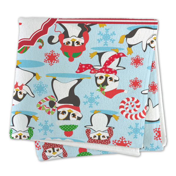 Christmas Penguins Microfiber Dish Rag - FOLDED (square)