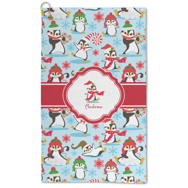 Custom Christmas Penguins Microfiber Golf Towel - Large (Personalized)
