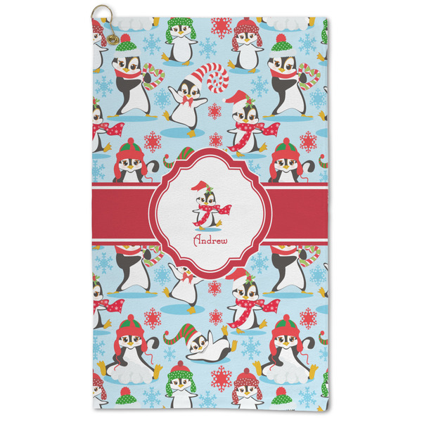 Custom Christmas Penguins Microfiber Golf Towel (Personalized)