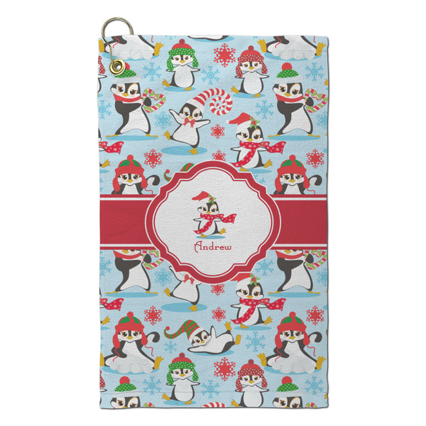 Custom Christmas Penguins Microfiber Golf Towel - Small (Personalized)