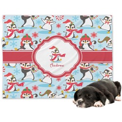 Christmas Penguins Dog Blanket - Large (Personalized)