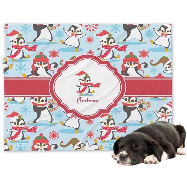Custom Christmas Penguins Dog Blanket - Large (Personalized)