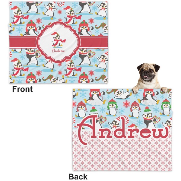 Christmas Penguins Microfleece Dog Blanket - Large- Front & Back