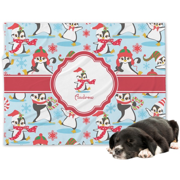 Custom Christmas Penguins Dog Blanket (Personalized)