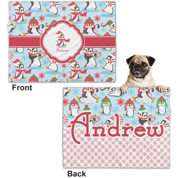 Christmas Penguins Microfleece Dog Blanket - Regular - Front & Back