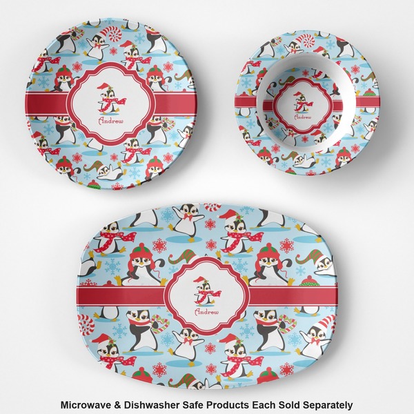 Christmas Penguins Microwave & Dishwasher Safe CP Plastic Dishware - Group