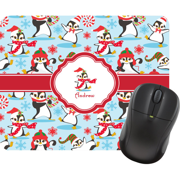 Custom Christmas Penguins Rectangular Mouse Pad (Personalized)