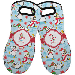 Christmas Penguins Neoprene Oven Mitts - Set of 2 w/ Name or Text