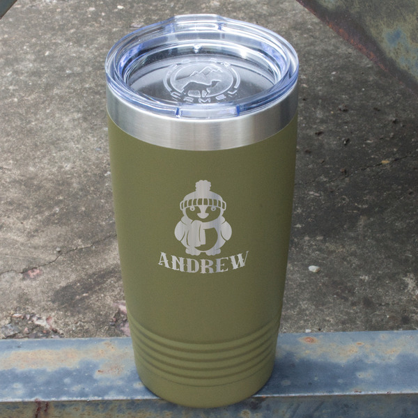 Christmas Penguins Olive Polar Camel Tumbler - 20oz - Angled