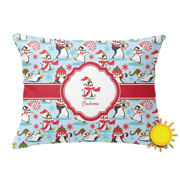 Custom Christmas Penguins Outdoor Throw Pillow (Rectangular) (Personalized)