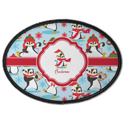 Christmas Penguins Iron On Oval Patch w/ Name or Text