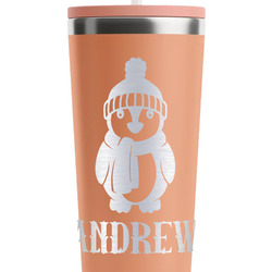 Christmas Penguins RTIC Everyday Tumbler with Straw - 28oz - Peach - Single-Sided (Personalized)